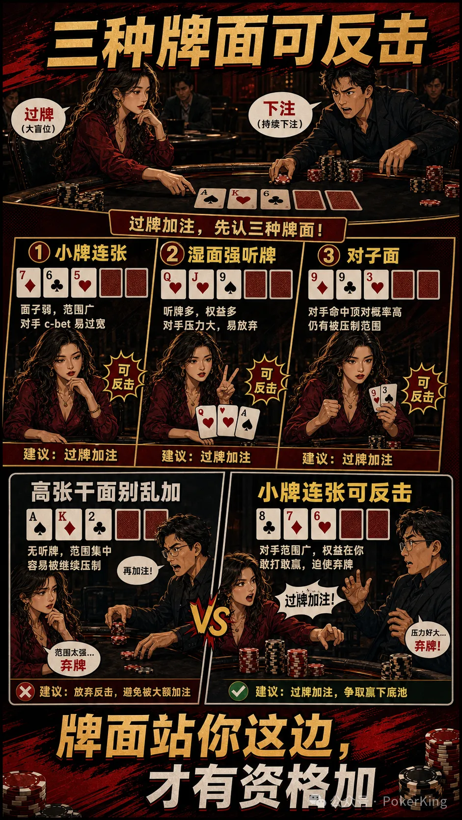 【掼蛋扑克】过牌加注不是发脾气:三种适合大盲位反击的翻牌面,让对手不敢随意下注